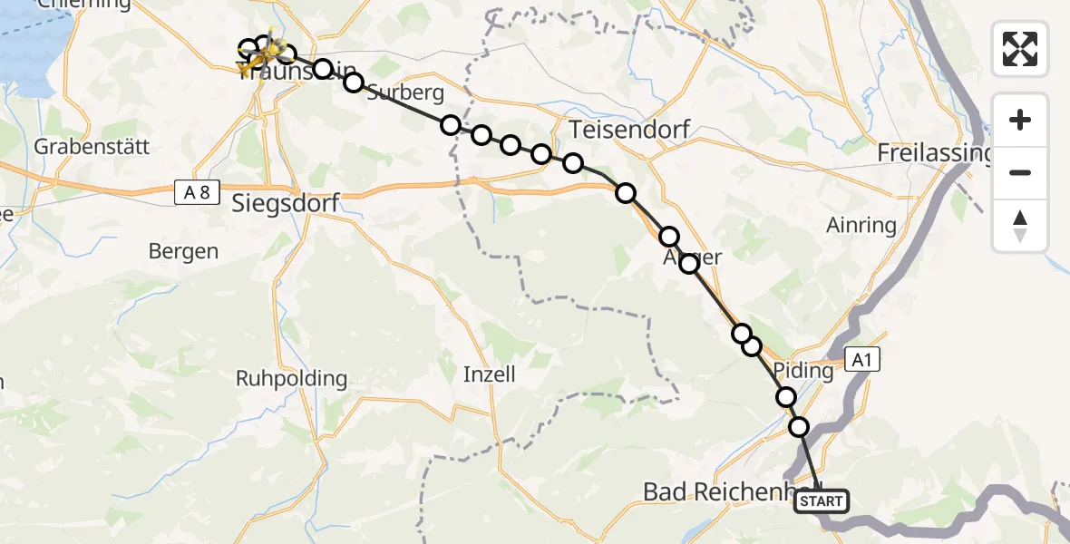 Routekaart van de vlucht: Rettungshubschrauber nach Traunstein Hospital