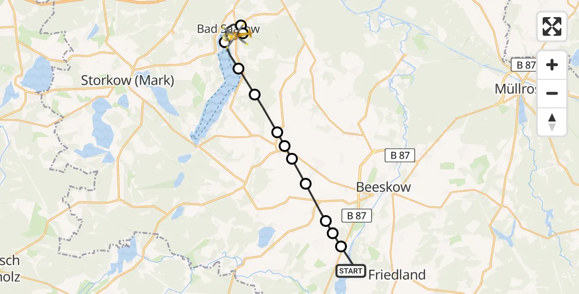 Routekaart van de vlucht: Rettungshubschrauber nach Bad Saarow, Pieskower Straße
