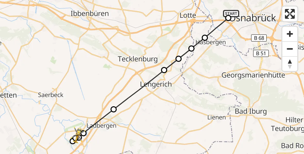 Flugroute Ambulanzhubschrauber Osnabrück Hospital - Christoph  Westfalen-ADAC, 21 März 2026, 18:01