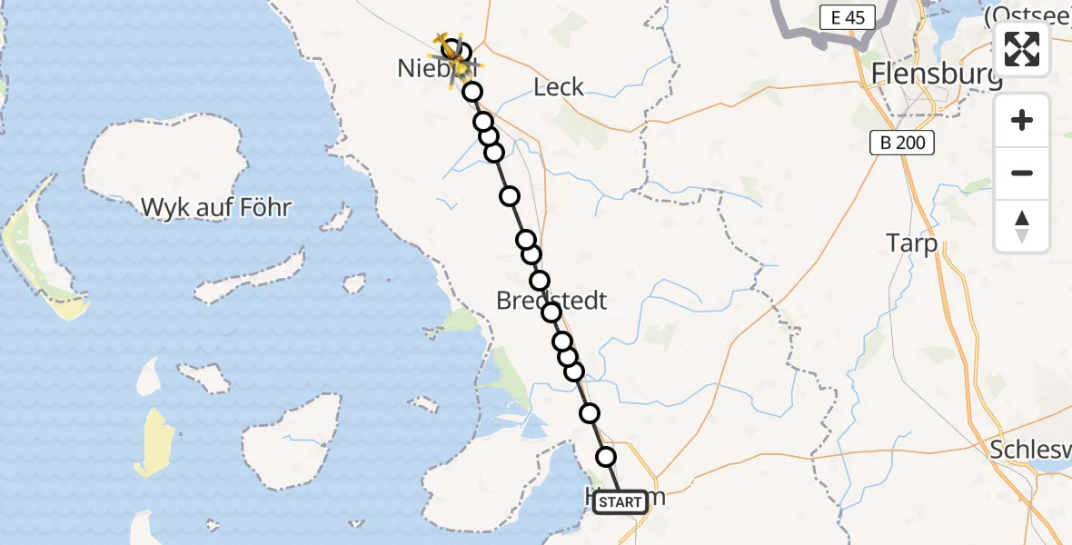 Routekaart van de vlucht: Rettungshubschrauber nach Niebüll, Gather Landstraße