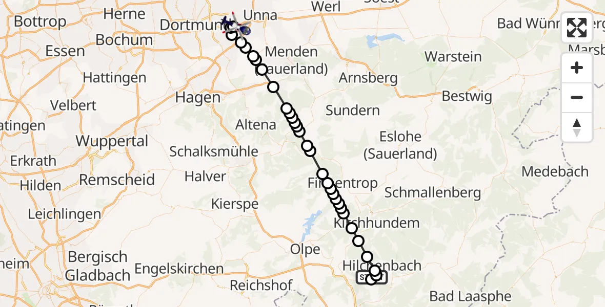 Routekaart van de vlucht: Polizeihubschrauber nach Dortmund Flughafen