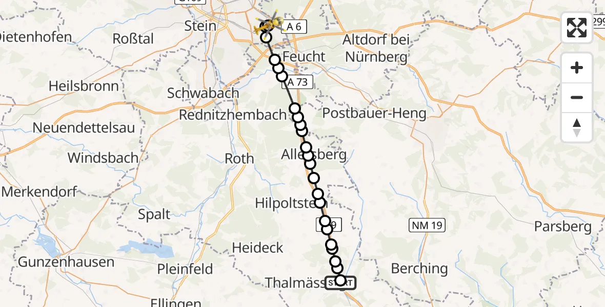 Routekaart van de vlucht: Rettungshubschrauber nach Nürnberg South Hospital