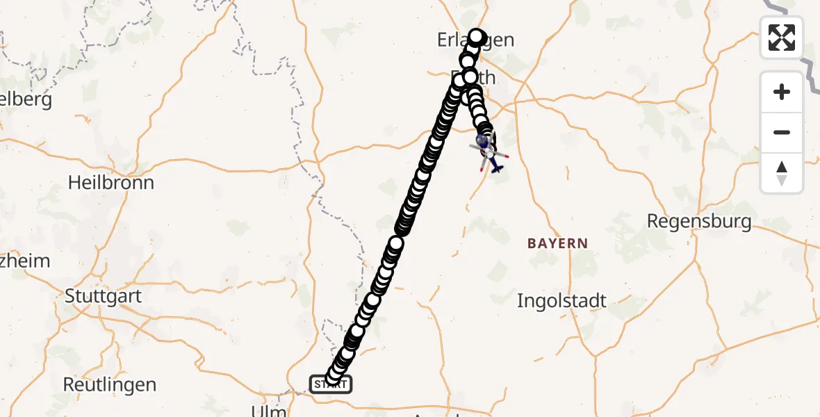 Routekaart van de vlucht: Polizeihubschrauber nach Kiliansdorf, Therapieweg