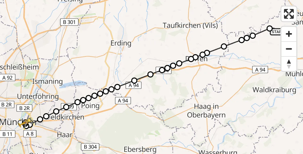 Routekaart van de vlucht: Rettungshubschrauber nach Rechts der Isar University Hospital