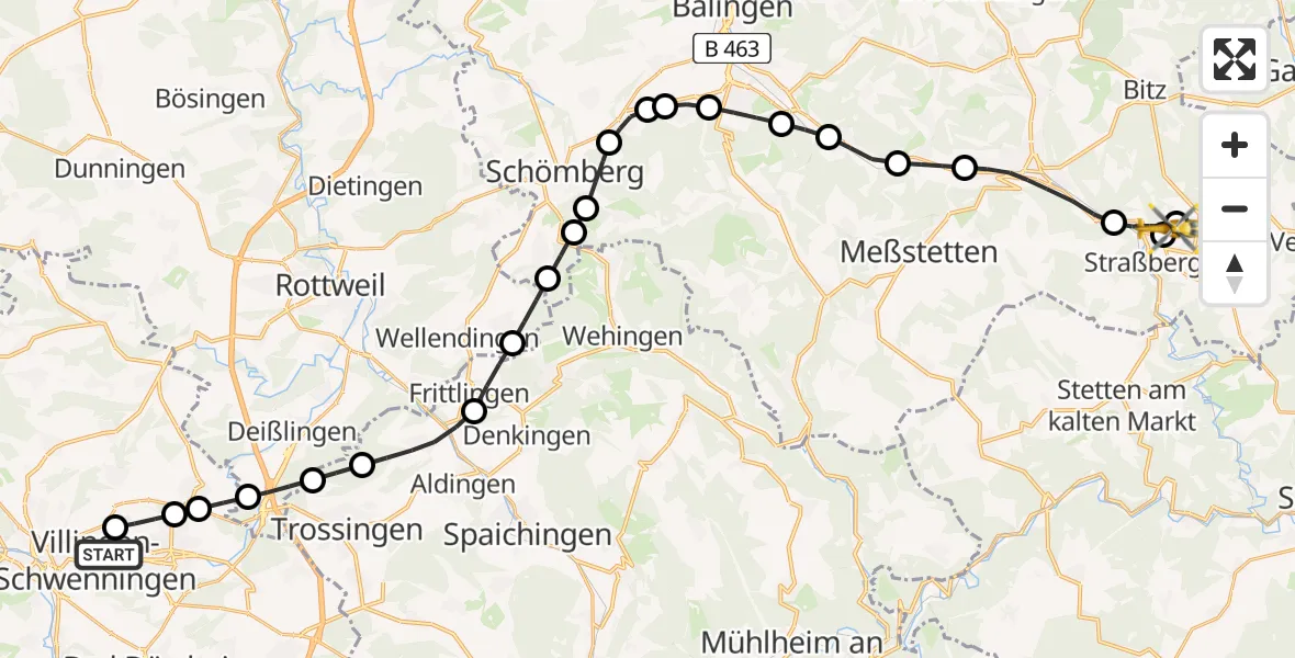 Routekaart van de vlucht: Rettungshubschrauber nach Straßberg, Auf der Steig
