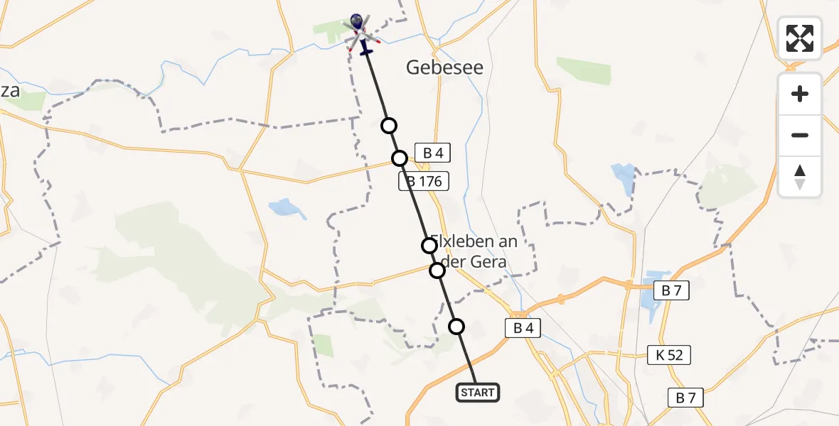 Flugroute Polizeihubschrauber Salomonsborn - Herbsleben, 21 März 2026, 23:50