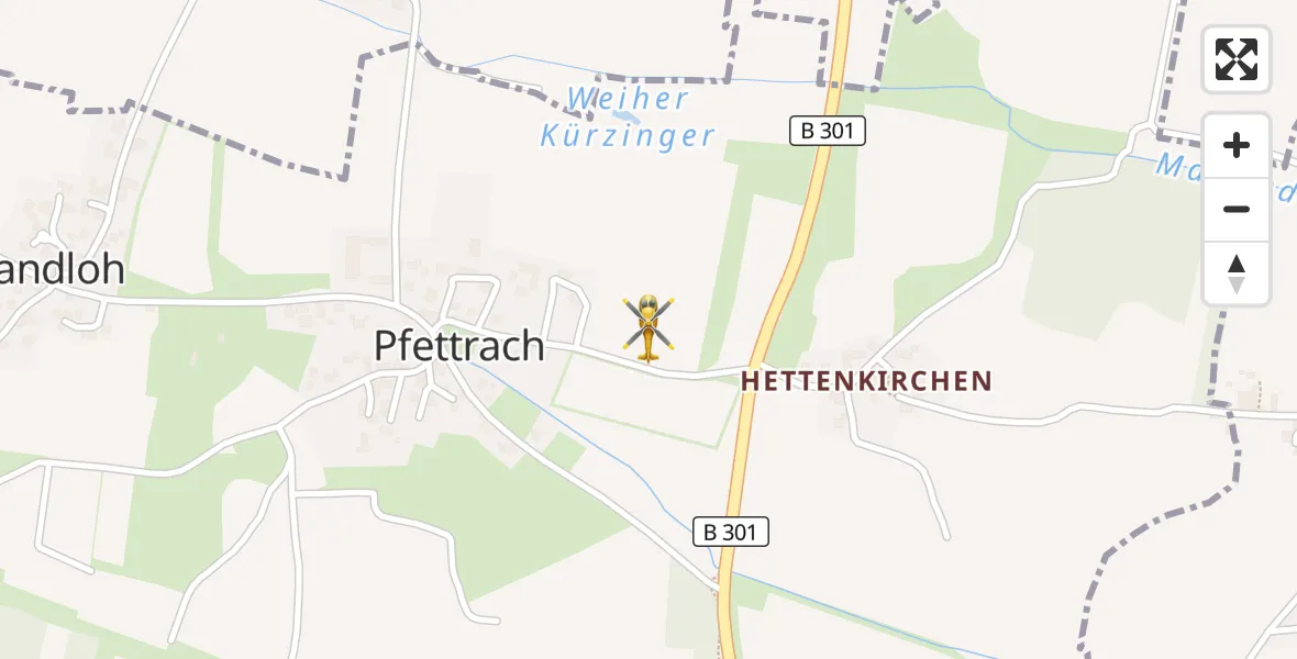 Flugroute Rettungshubschrauber Pfettrach - Pfettrach, 22 März 2026, 01:13