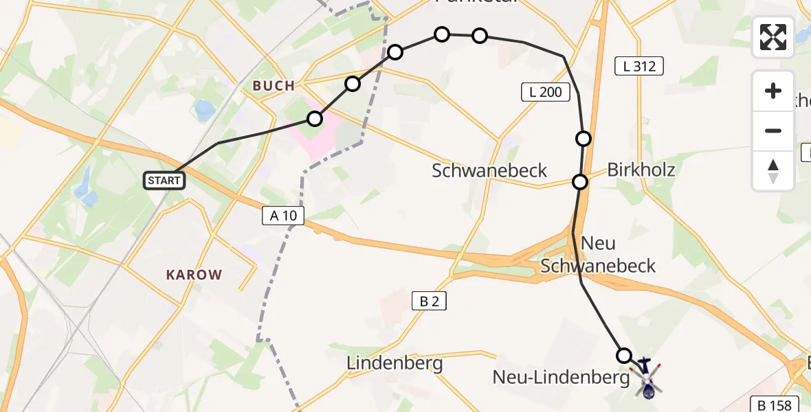 Flugroute Polizeihubschrauber Berlin - Ahrensfelde Hubschrauberlandeplatz, 22 März 2026, 02:53