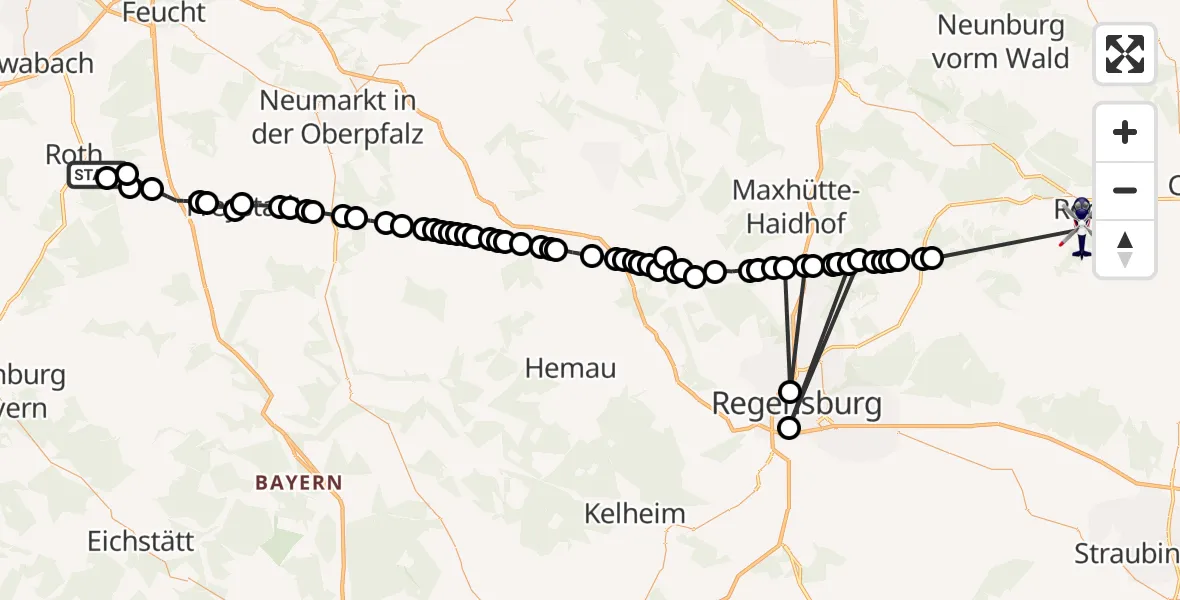 Flugroute Polizeihubschrauber Belmbrach - Regenpeilstein, 22 März 2026, 03:31