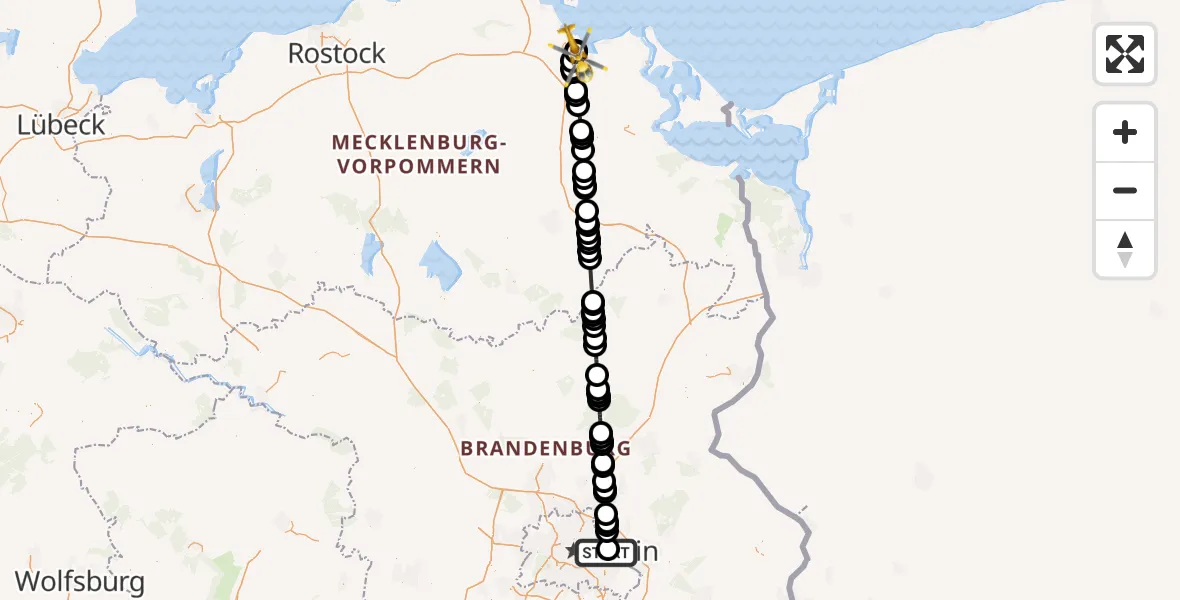 Routekaart van de vlucht: Rettungshubschrauber nach Greifswald Hospital