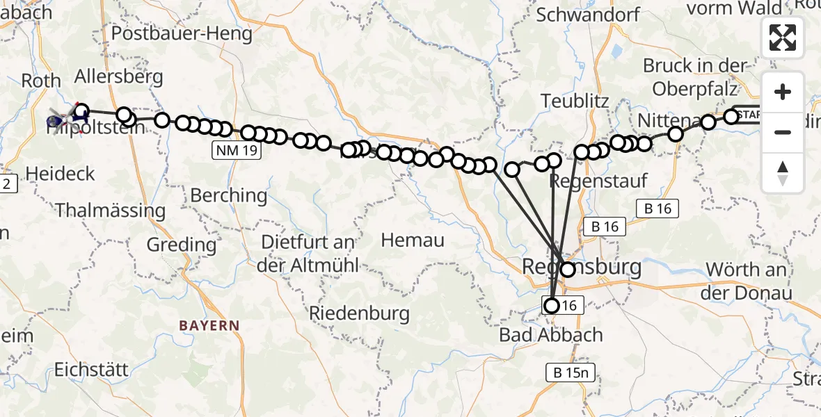 Flugroute Polizeihubschrauber Walderbach - Eckersmühlen, 22 März 2026, 04:48