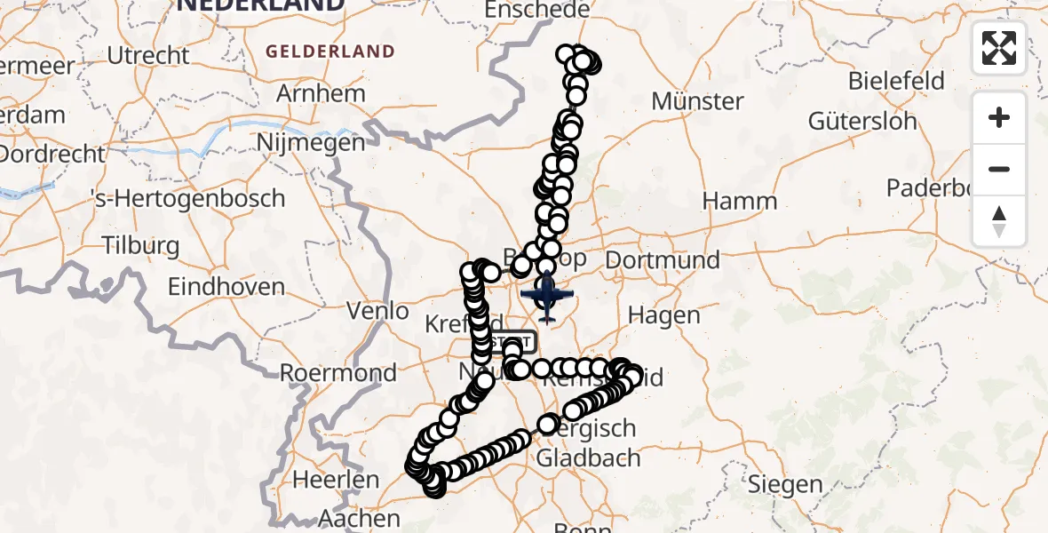 Flugroute Polizeiflugzeug Düsseldorf Flughafen - Essen-Mülheim Flughafen, 22 März 2026, 05:24