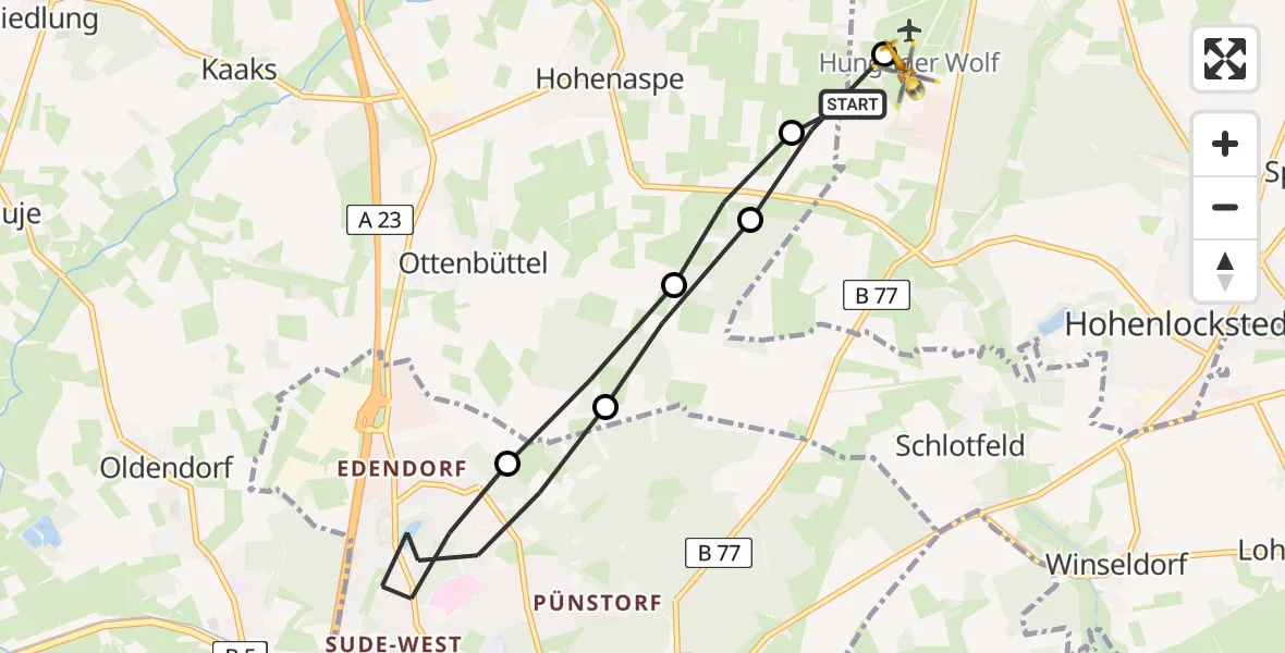 Routekaart van de vlucht: Rettungshubschrauber nach Itzehoe Hungriger Wolf Flugplatz