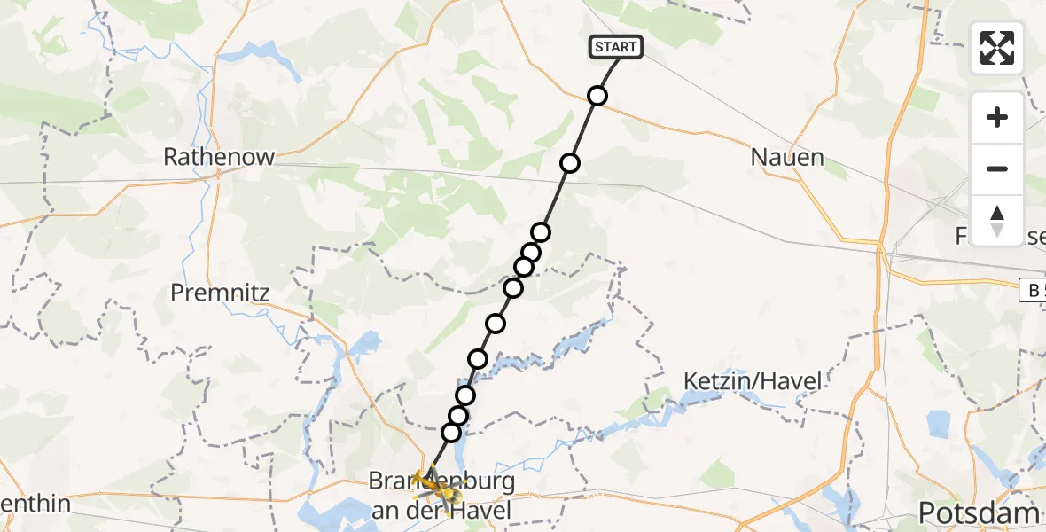 Routekaart van de vlucht: Rettungshubschrauber nach Brandenburg an der Havel, Triglafweg