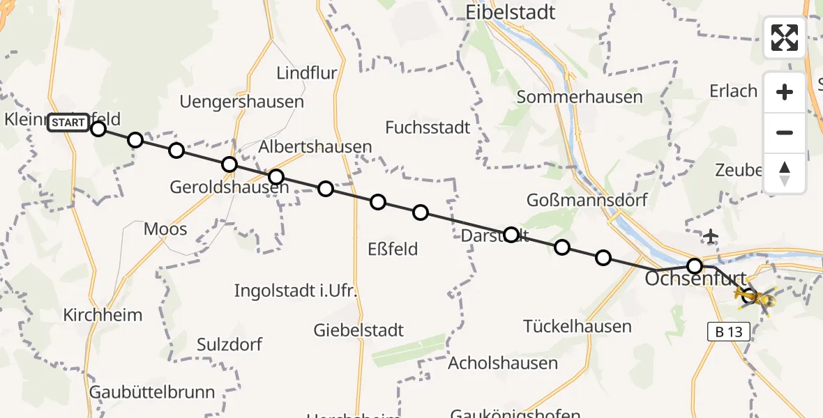 Routekaart van de vlucht: Rettungshubschrauber nach Ochsenfurt Hospital