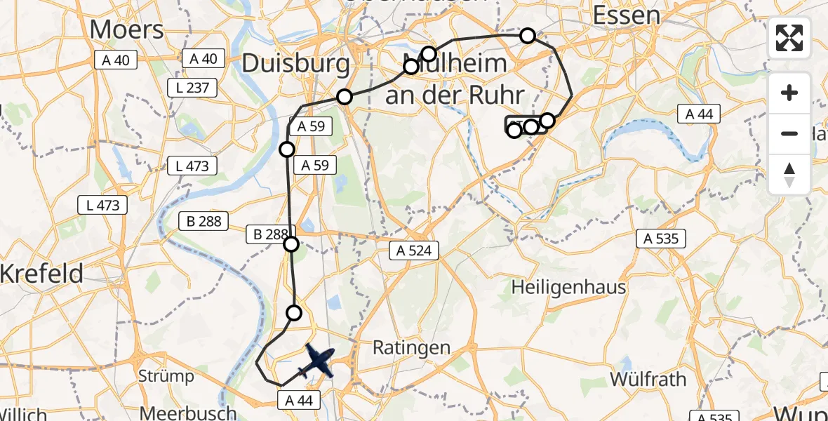 Flugroute Polizeiflugzeug Essen-Mülheim Flughafen - Düsseldorf Flughafen, 22 März 2026, 07:53