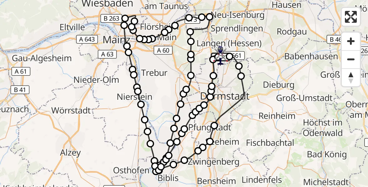 Flugroute Polizeihubschrauber Flughafen Frankfurt-Egelsbach - Flughafen Frankfurt-Egelsbach, 22 März 2026, 08:08