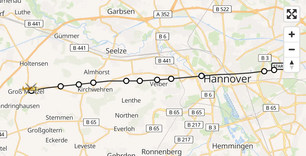 Flugroute Rettungshubschrauber Hannover Luftrettung Hubschrauberlandeplatz (Christoph 4) - Groß Munzel, 22 März 2026, 08:12