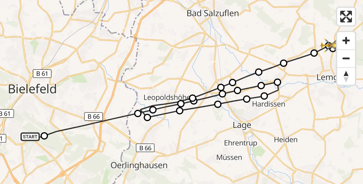 Flugroute Rettungshubschrauber Luftrettungszentrum Bielefeld - Entrup, 22 März 2026, 08:36