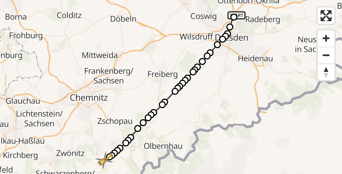 Routekaart van de vlucht: Rettungshubschrauber nach Wiesa, Alte Annaberger Straße