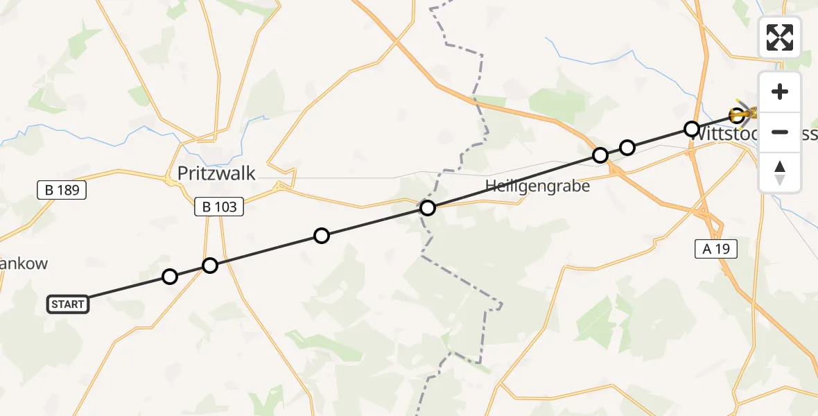 Flugroute Rettungshubschrauber Groß Pankow (Prignitz) - Wittstock/Dosse, 22 März 2026, 08:49
