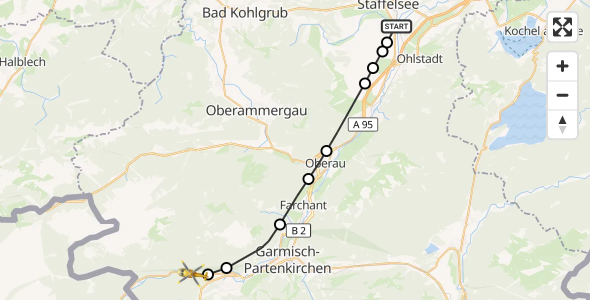 Flugroute Rettungshubschrauber Hechendorf - Garmisch-Partenkirchen, 22 März 2026, 09:18