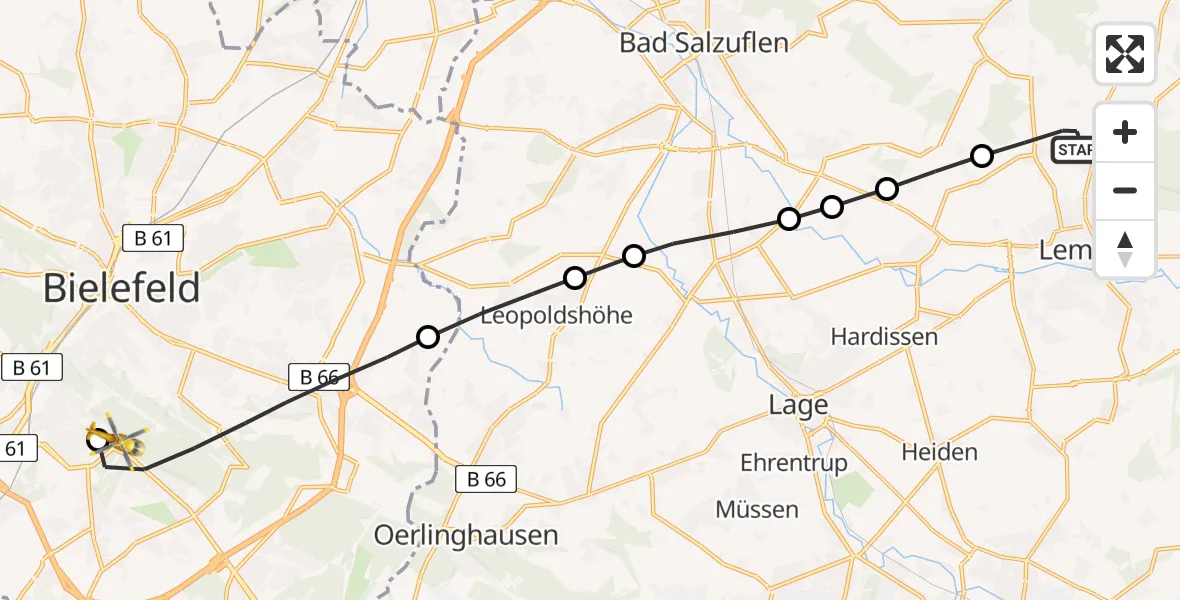 Flugroute Rettungshubschrauber Entrup - Luftrettungszentrum Bielefeld, 22 März 2026, 09:25
