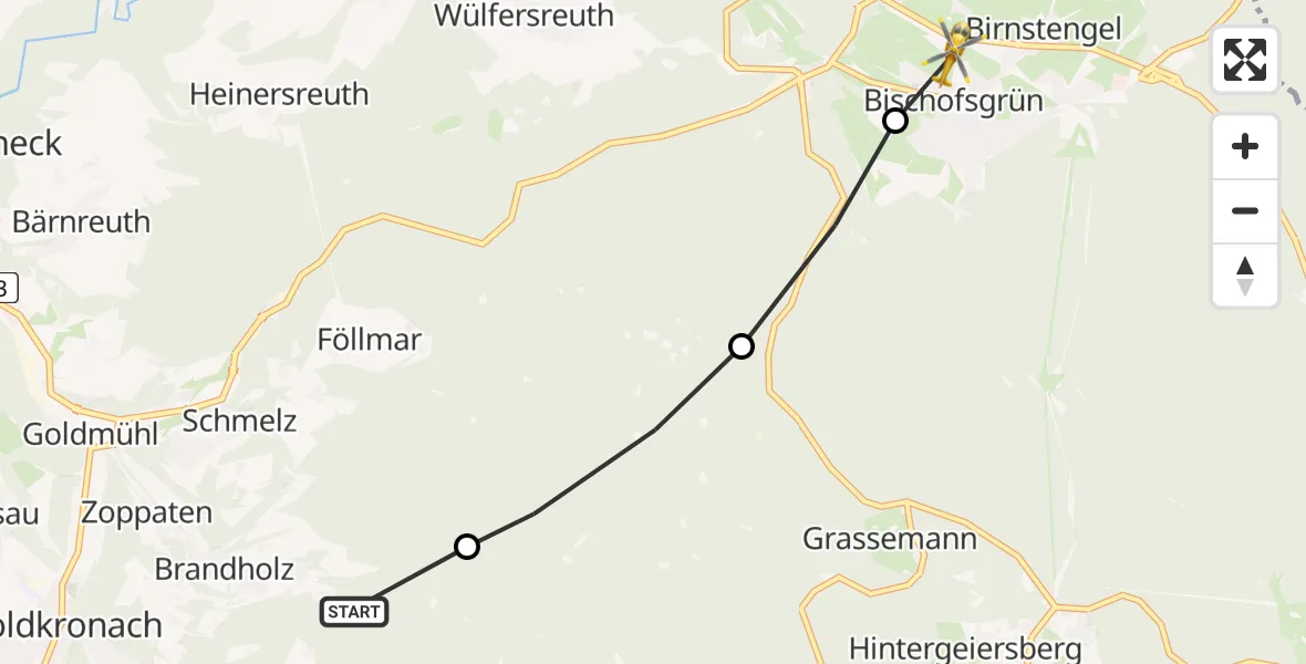 Flugroute Rettungshubschrauber Brandholz - Birnstengel, 22 März 2026, 09:29