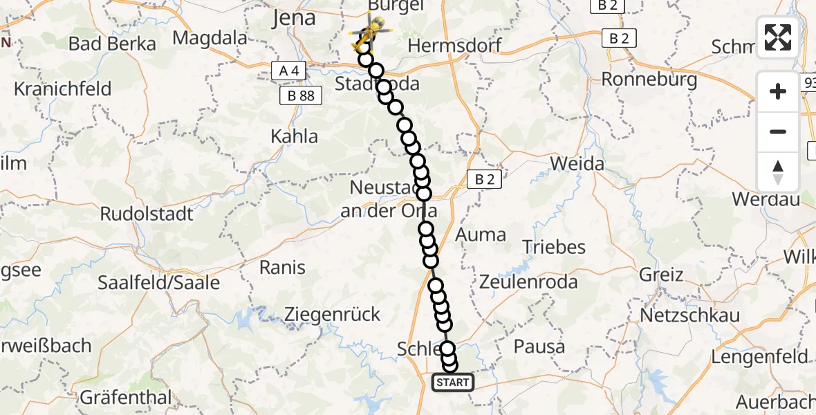 Flugroute Rettungshubschrauber Oberböhmsdorf - Zinna, 22 März 2026, 09:44