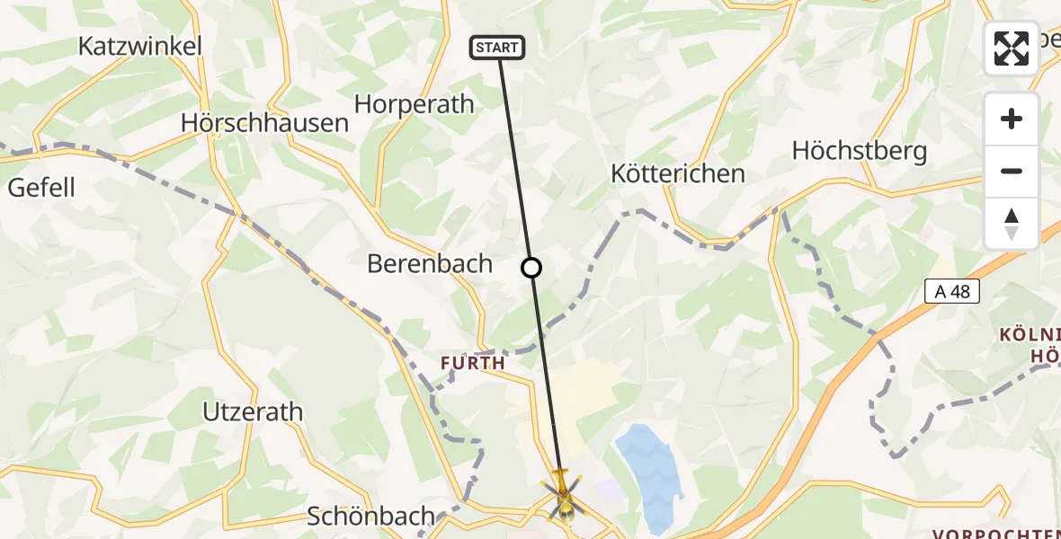 Flugroute Ambulanzhubschrauber Horperath - Ulmen, 22 März 2026, 09:50