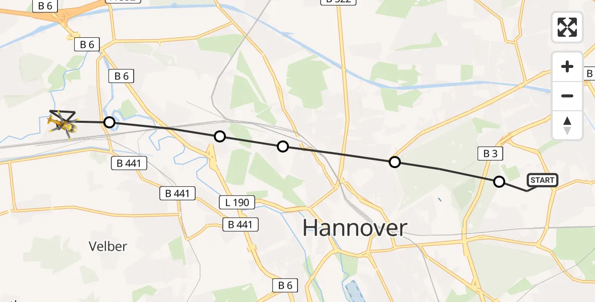 Flugroute Rettungshubschrauber Hannover Luftrettung Hubschrauberlandeplatz (Christoph 4) - Seelze, 22 März 2026, 10:04
