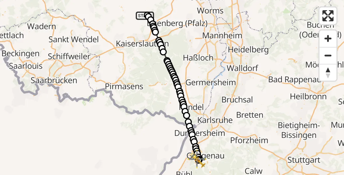 Routekaart van de vlucht: Rettungshubschrauber nach Baden-Baden, Unterer Felsenweg