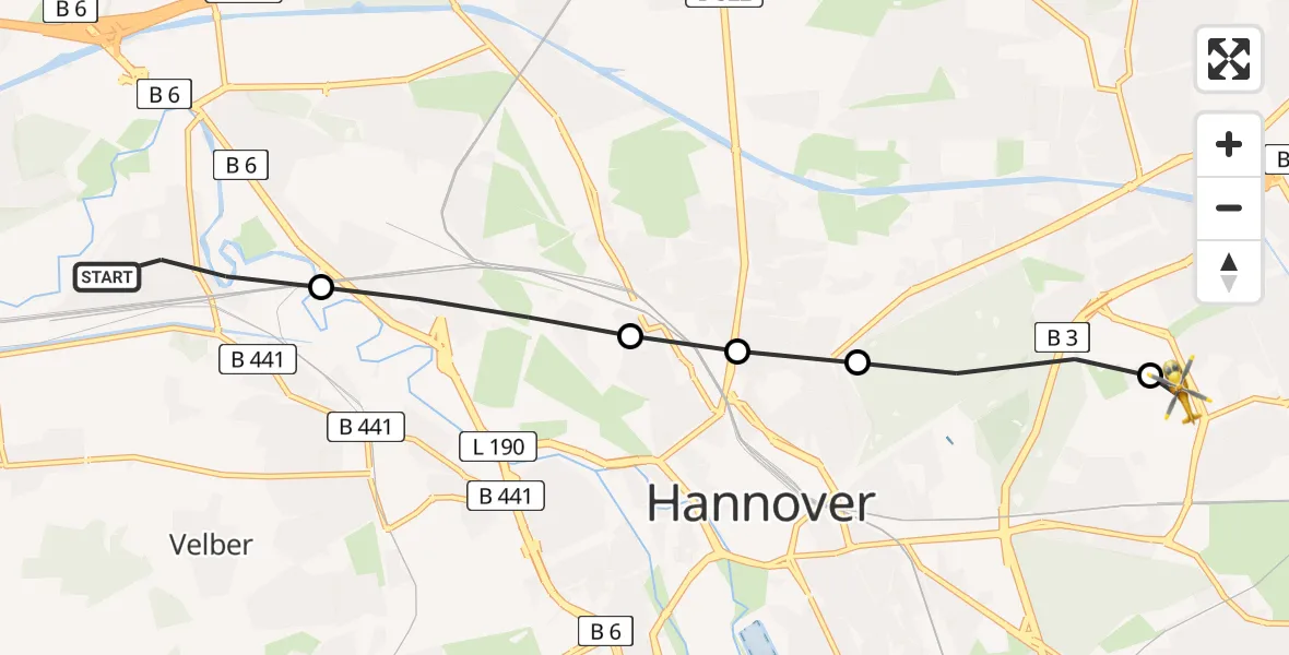 Routekaart van de vlucht: Rettungshubschrauber nach Hannover Luftrettung Hubschrauberlandeplatz (Christoph 4)