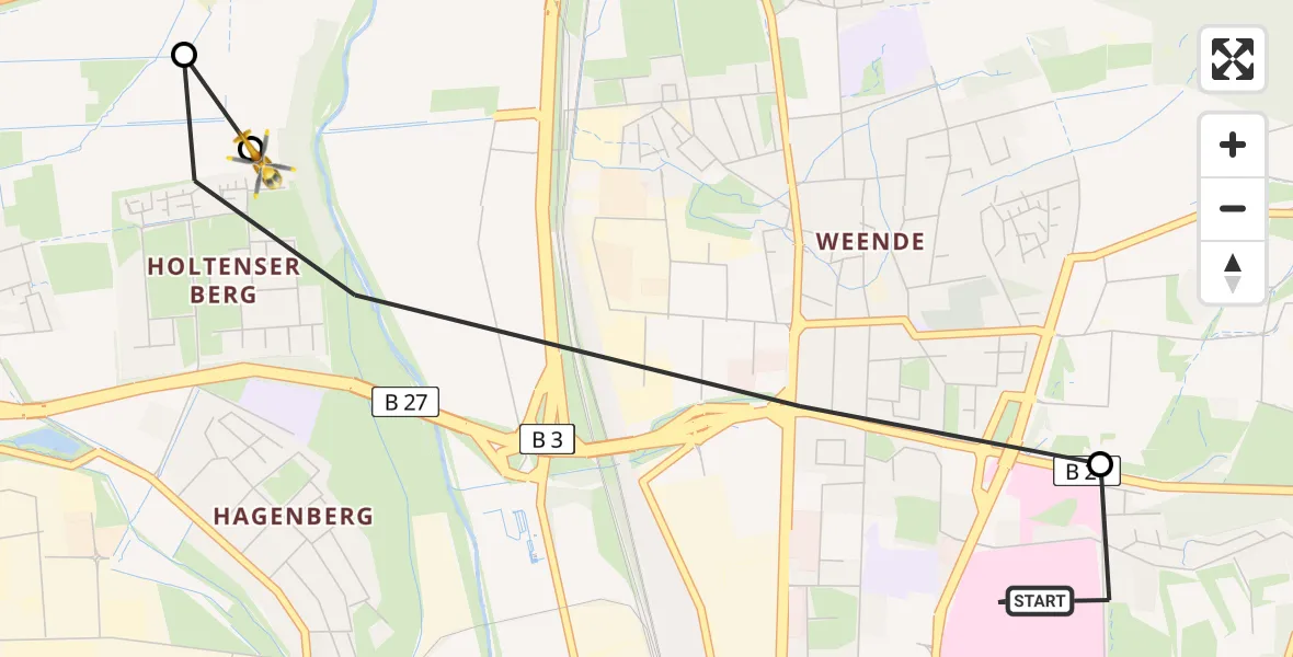 Flugroute Rettungshubschrauber Göttingen University Clinic Hubschrauberlandeplatz - Göttingen, 22 März 2026, 10:32