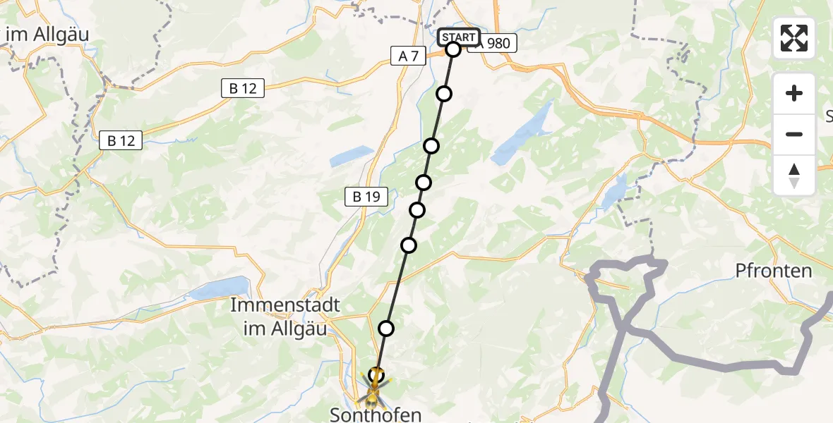 Flugroute Rettungshubschrauber Kempten-Durach Flugplatz - Burgberg, 22 März 2026, 10:36