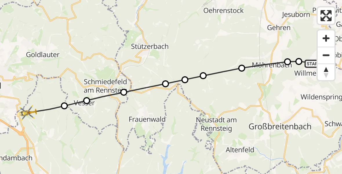 Flugroute Rettungshubschrauber Herschdorf - St. Kilian, 22 März 2026, 10:37