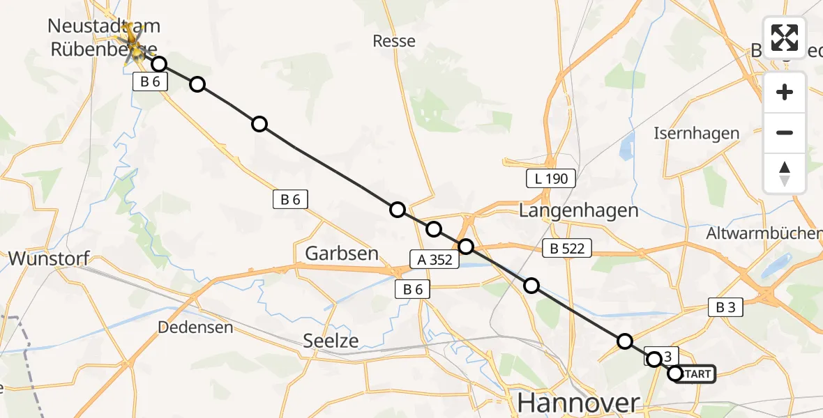 Flugroute Rettungshubschrauber Hannover Luftrettung Hubschrauberlandeplatz (Christoph 4) - Neustadt am Rübenberge, 22 März 2026, 10:38