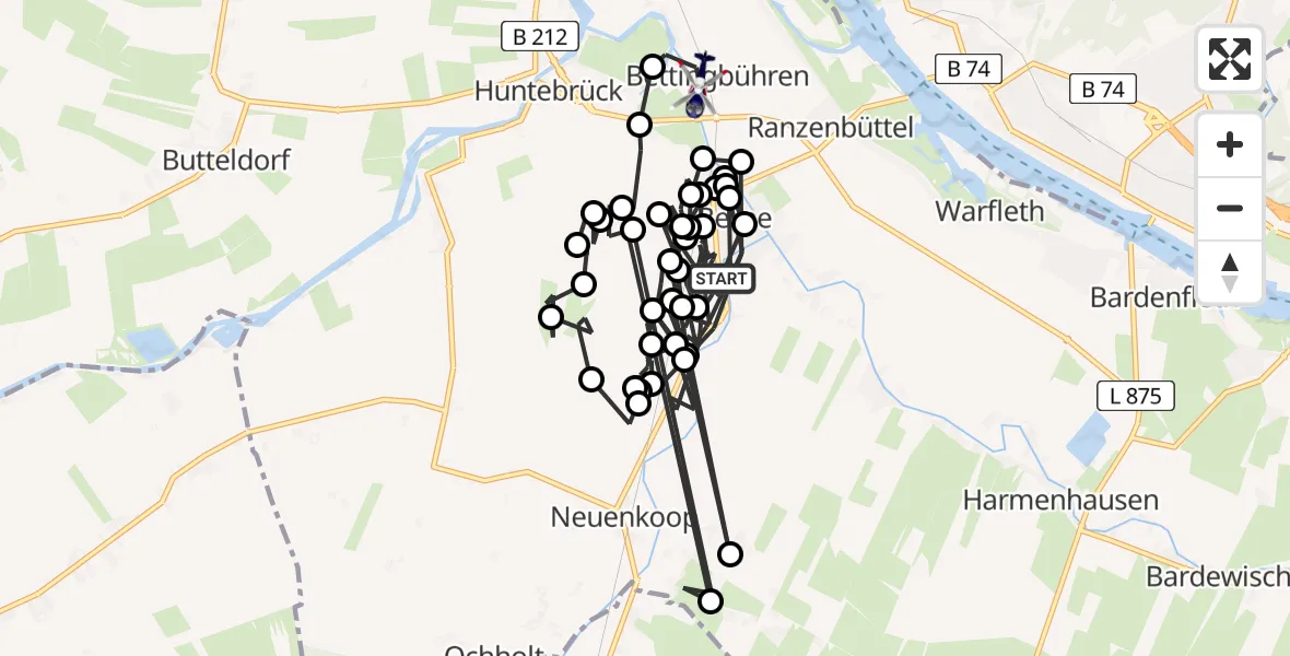 Flugroute Polizeihubschrauber Berne - Bettingbühren, 22 März 2026, 10:45
