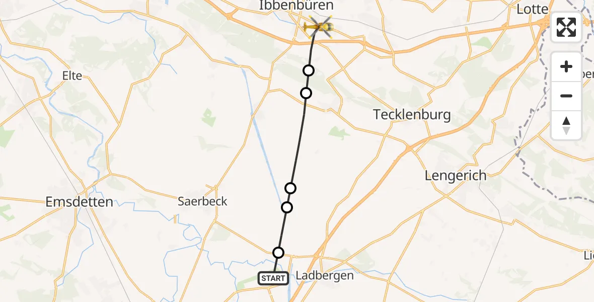 Flugroute Ambulanzhubschrauber Münster Osnabrück Flughafen - Ibbenbüren, 22 März 2026, 10:58