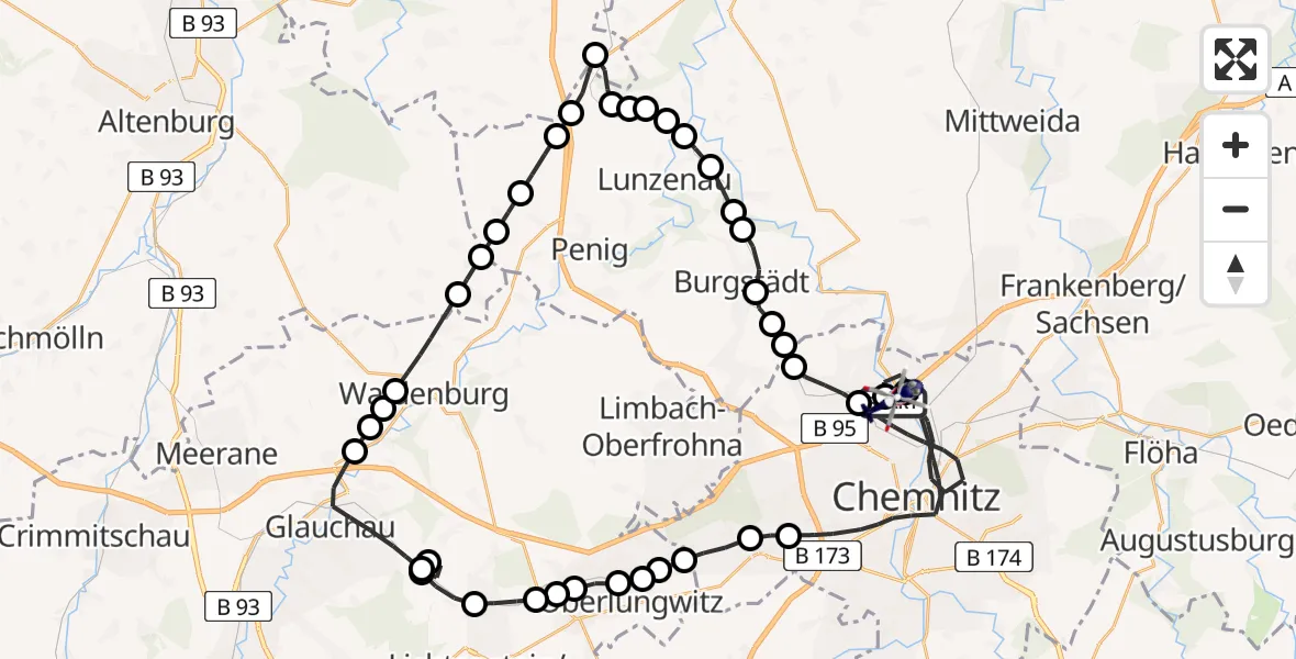 Flugroute Polizeihubschrauber Chemnitz-Glösa Industrial Park Hubschrauberlandeplatz - Chemnitz-Glösa Industrial Park Hubschrauberlandeplatz, 22 März 2026, 10:59