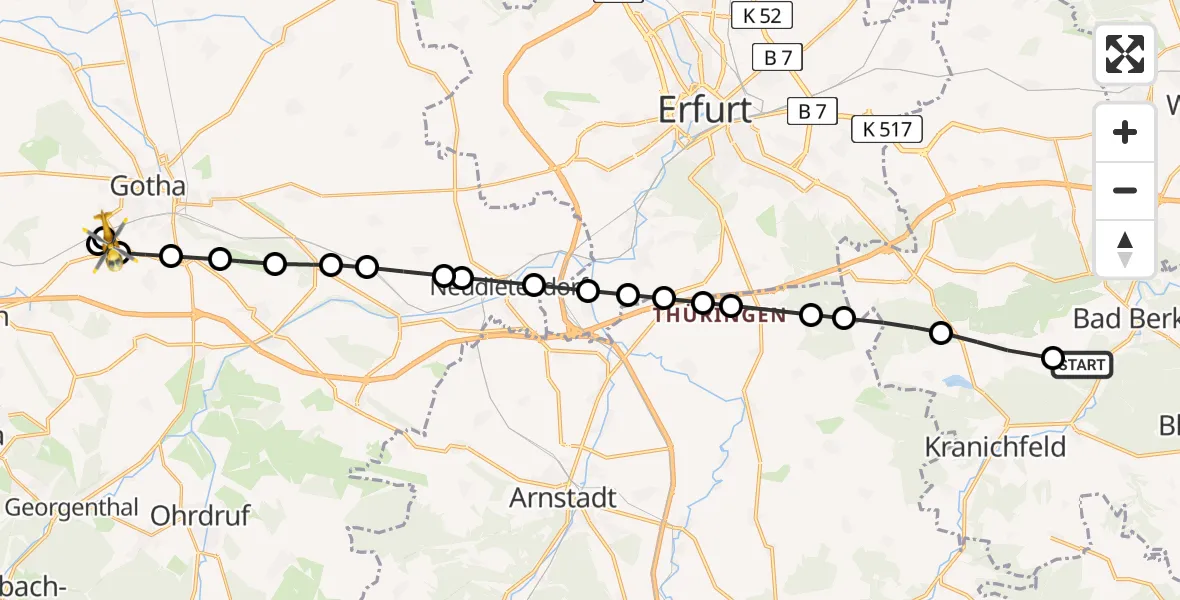 Routekaart van de vlucht: Ambulanzhubschrauber nach Helios Clinic Gotha