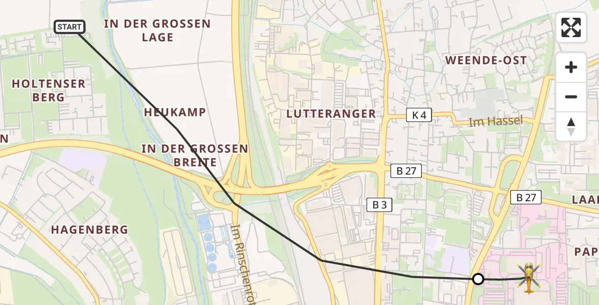 Routekaart van de vlucht: Rettungshubschrauber nach Göttingen University Clinic Hubschrauberlandeplatz