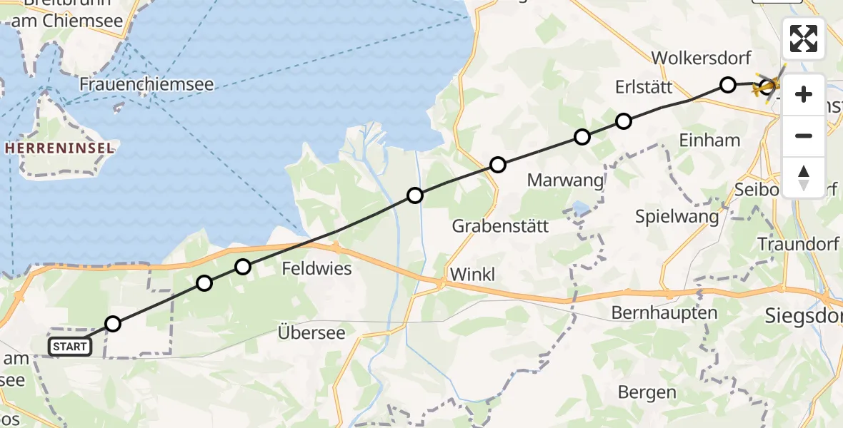Flugroute Rettungshubschrauber Grassau - Traunstein Hospital, 22 März 2026, 11:10