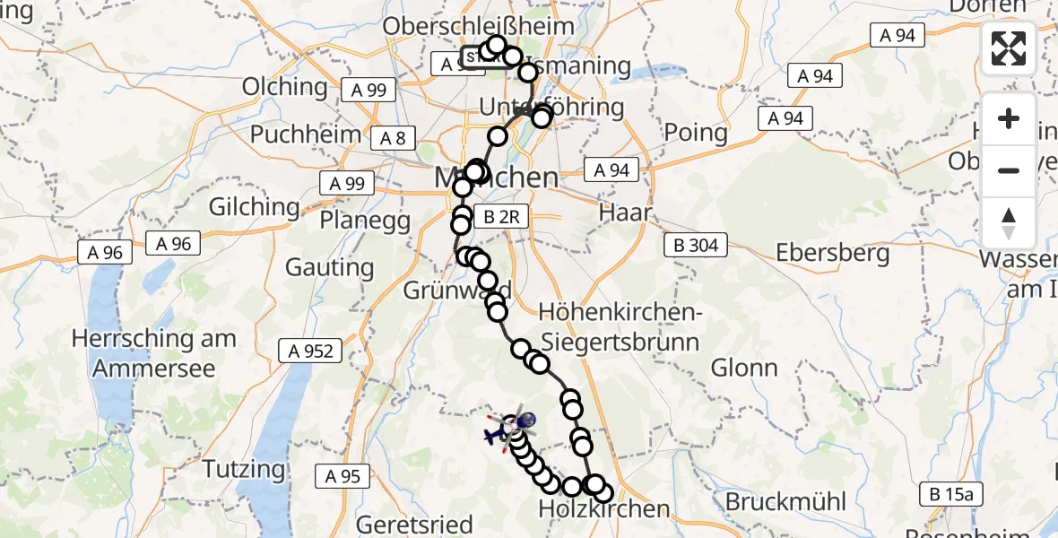 Flugroute Polizeihubschrauber Oberschleißheim - Endlhausen, 22 März 2026, 11:12