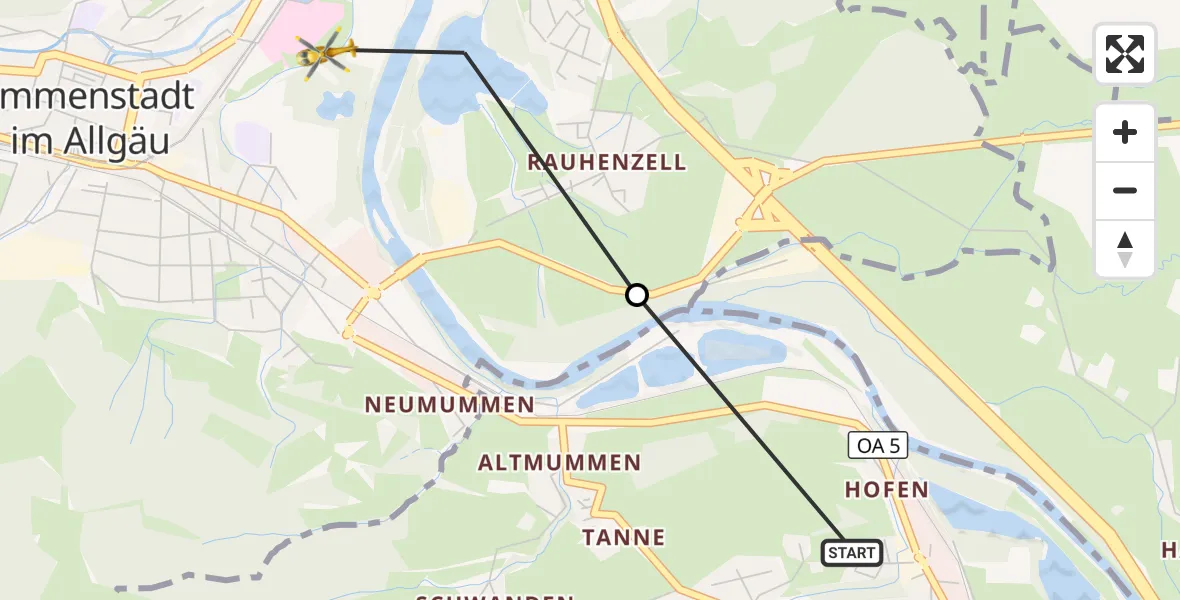 Flugroute Rettungshubschrauber Blaichach - Immenstadt im Allgäu, 22 März 2026, 11:13