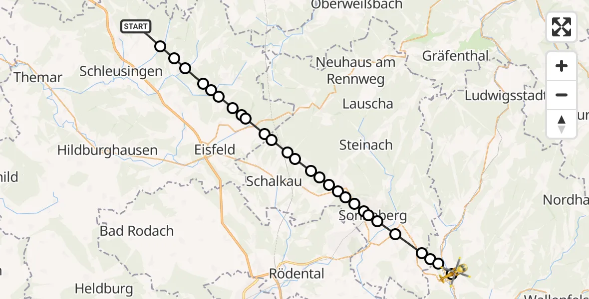 Flugroute Rettungshubschrauber Breitenbach - Reitsch, 22 März 2026, 11:15