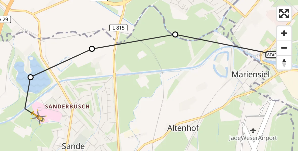 Flugroute Rettungshubschrauber Wilhelmshaven - Sande, 22 März 2026, 11:18
