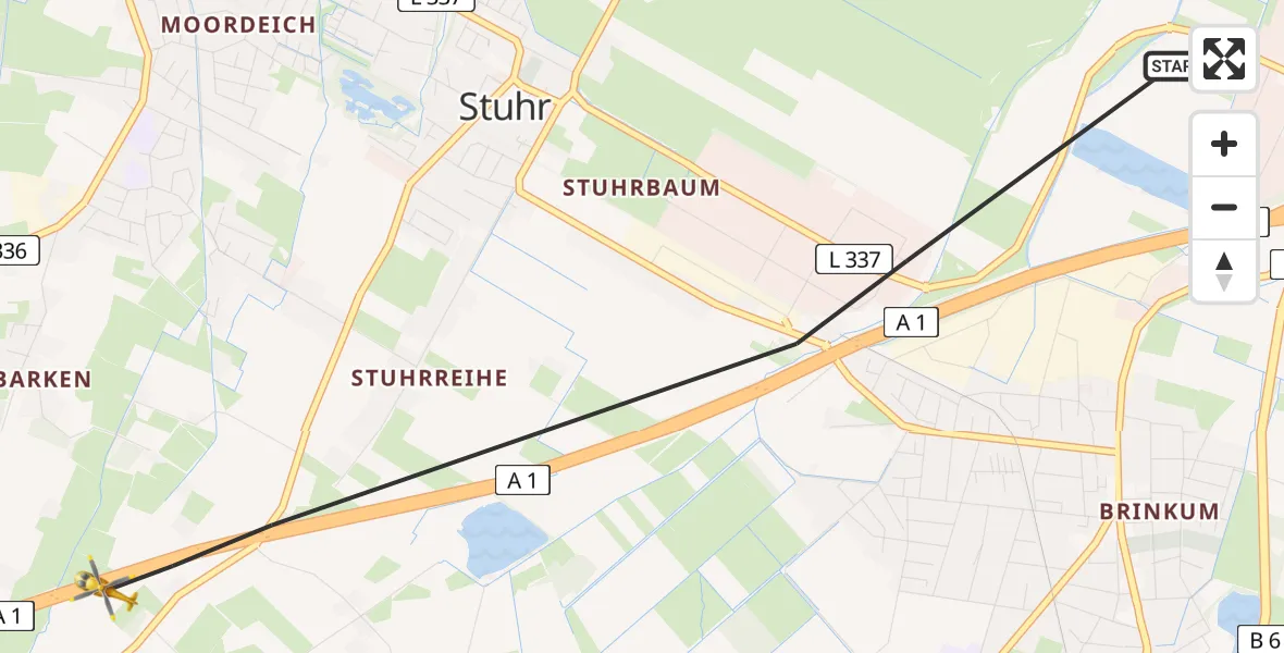 Flugroute Rettungshubschrauber Stuhr - Stuhr, 22 März 2026, 11:23