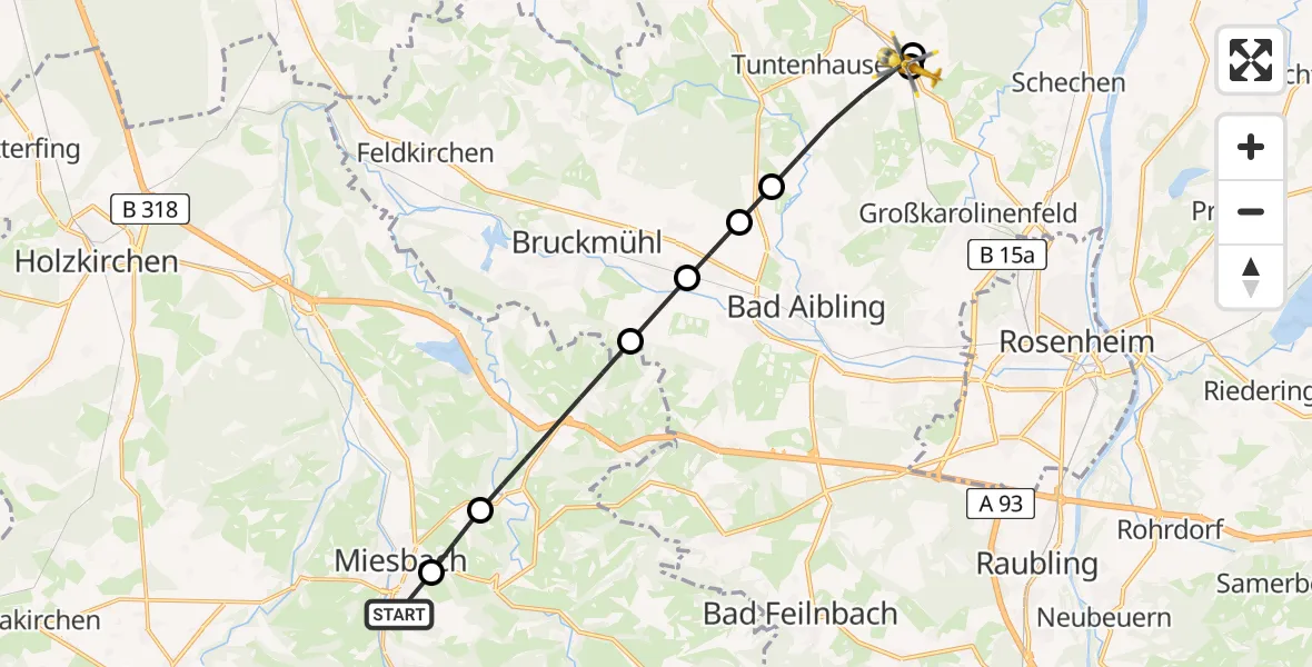Flugroute Rettungshubschrauber Agatharied - Tuntenhausen, 22 März 2026, 11:25