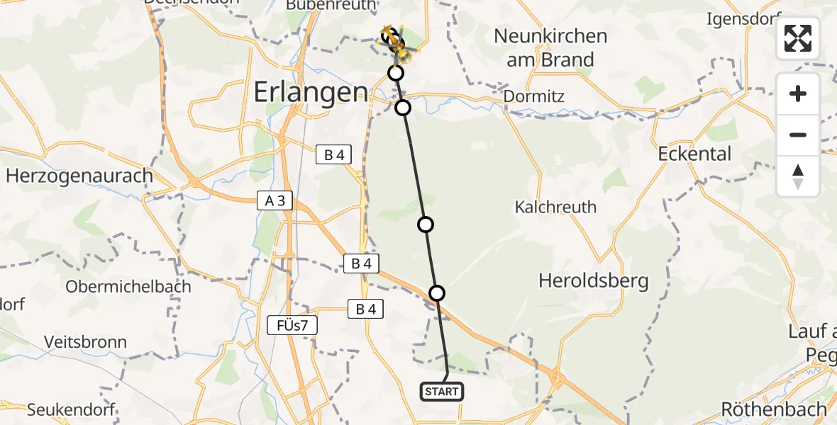 Flugroute Rettungshubschrauber Flughafen Nuremberg - Spardorf, 22 März 2026, 11:26